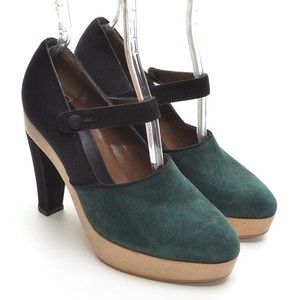 Marni Wooden Black Green Mary Jane Platform Pumps 39